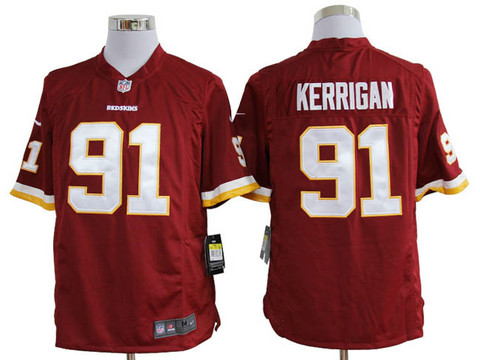 Nike Washington Red Skins 91 Kerrigan Red Game NFL Jersey